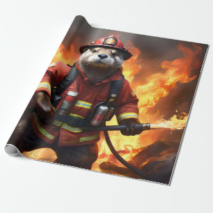 **"Fur and Flames: The Otter Fireman’s Backburning Wrapping Paper