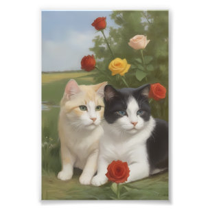 Fur and Floral Bliss: Cats Among the Flowers Photo Print