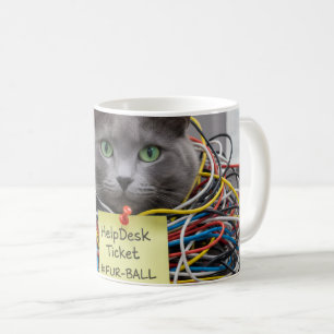 Fur-Ball, IT / Help Desk Mug, Office Fun Cats Coffee Mug