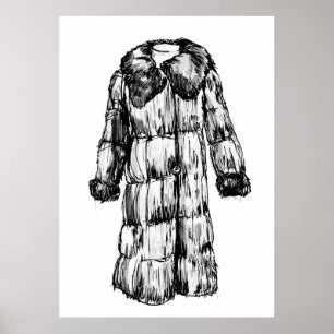 Fur Coat Fashion Sketch Poster