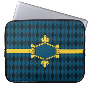 Fur de lis, gold, blue diamond, Add initials/name Laptop Sleeve