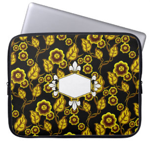 Fur de lis, white, gold floral, Add initials/name Laptop Sleeve
