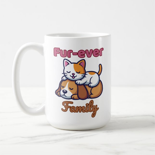 Fur‑ever Family for Cute Cat & Dog Lover Coffee Mug (Left)