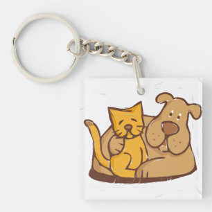 Fur-Ever Friends   Cat and Dog Together Key Ring