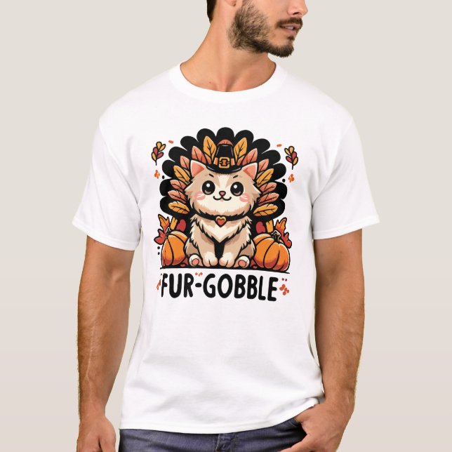 Fur-gobble - Cute Thanksgiving Cat  T-Shirt (Front)