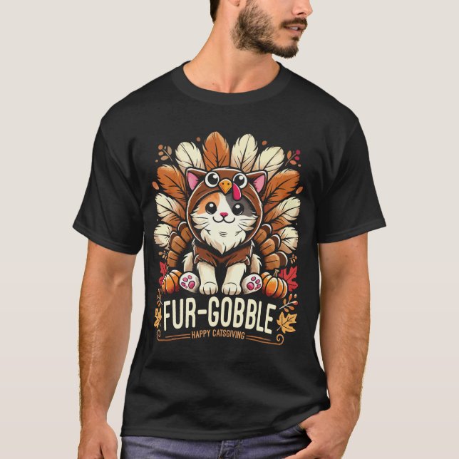 Fur-gobble - Cute Thanksgiving Cat  T-Shirt (Front)