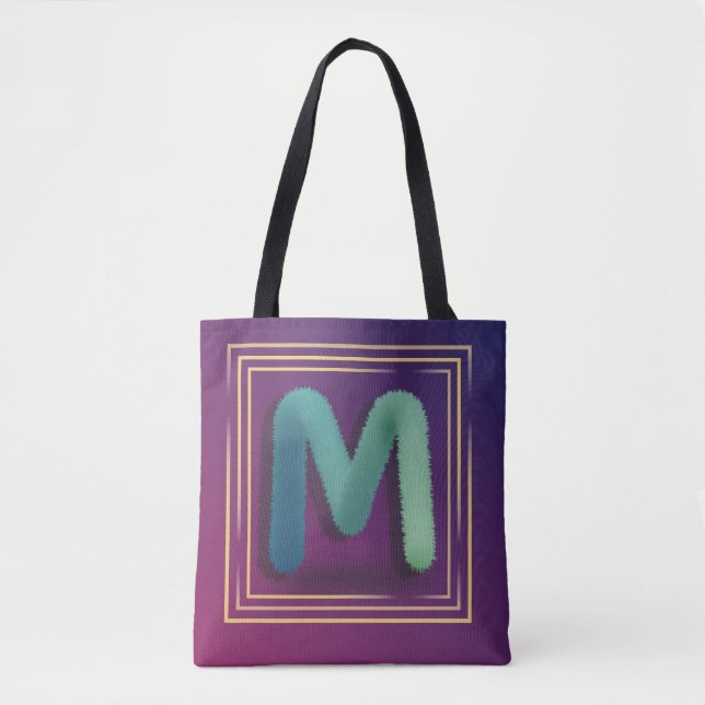 fur initial "M" on gradient background Tote Bag (Front)
