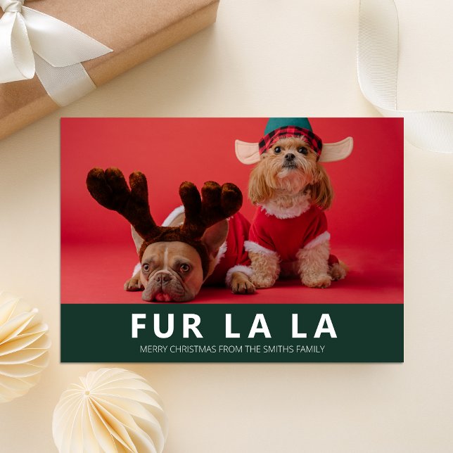 Fur La La Green Modern Pet Christmas Photo Holiday Card (Creator Uploaded)
