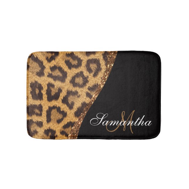 Fur Leopard Print and Glitter Bath Mat (Front)