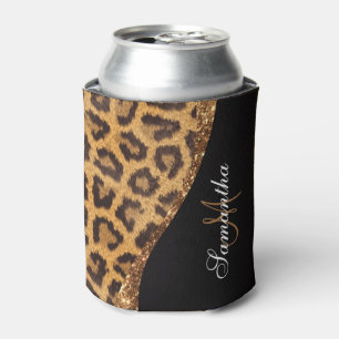 Fur Leopard Print and Glitter Can Cooler