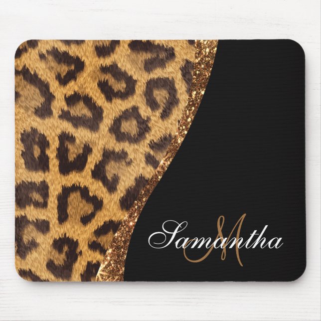 Fur Leopard Print and Glitter Mouse Pad (Front)