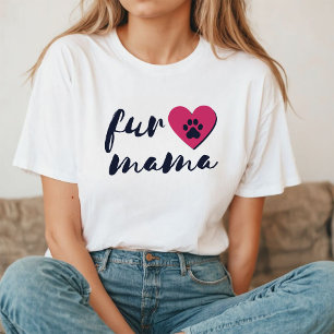 Fur Mama   Black and Pink Heart Paw Print T-Shirt