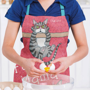 Fur Mama Funny Whimsical Cats Personalised Name Apron
