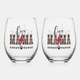 Fur Mama Plaid Stemless Wine Glass