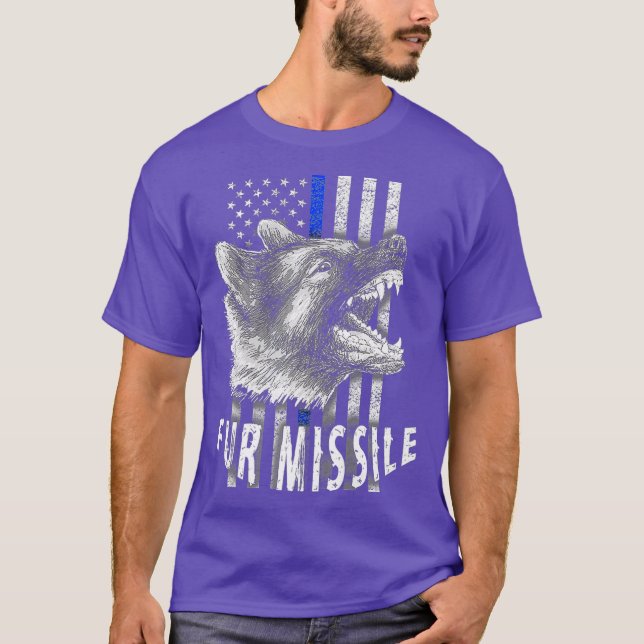 Fur Missile K9  Vertical Thin Blue Line Flag T-Shirt (Front)