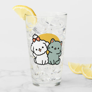 Fur-Real Friends Forever   Cute Cat & Dog Duo Glass