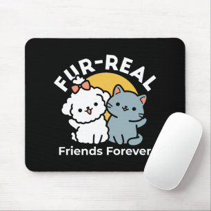 Fur-Real Friends Forever   Cute Cat & Dog Duo Mouse Pad