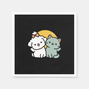 Fur-Real Friends Forever   Cute Cat & Dog Duo Napkin