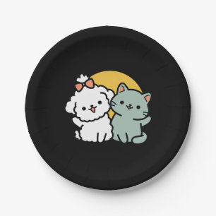 Fur-Real Friends Forever   Cute Cat & Dog Duo Paper Plate