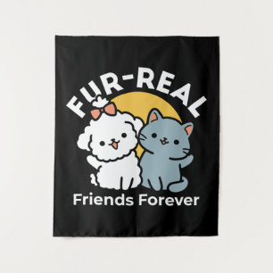 Fur-Real Friends Forever Cute Cat & Dog Duo Tapestry