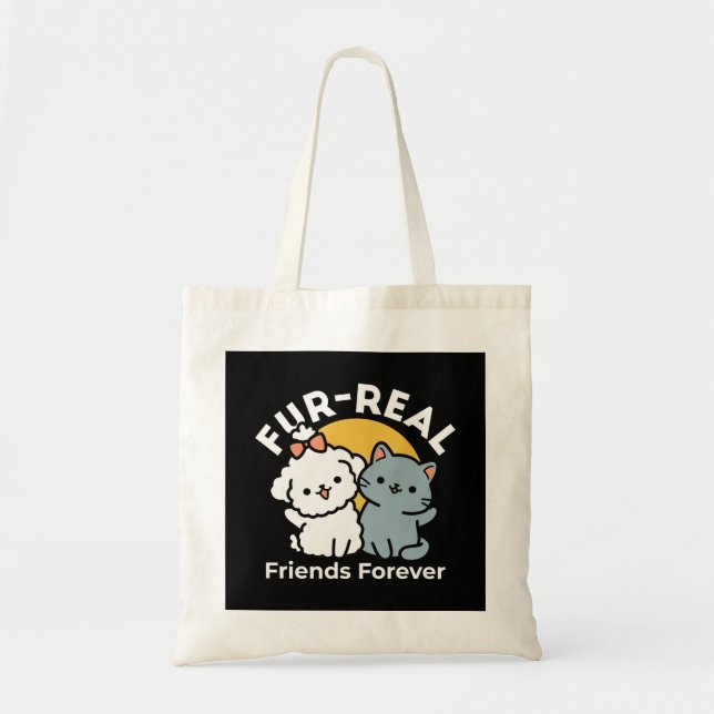 Fur-Real Friends Forever | Cute Cat & Dog Duo Tote Bag (Front)