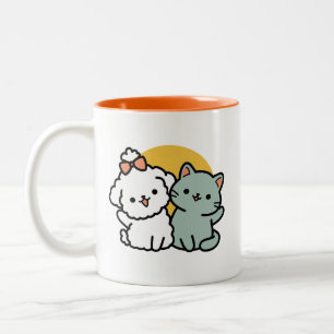 Fur-Real Friends Forever   Cute Cat & Dog Duo Two-Tone Coffee Mug