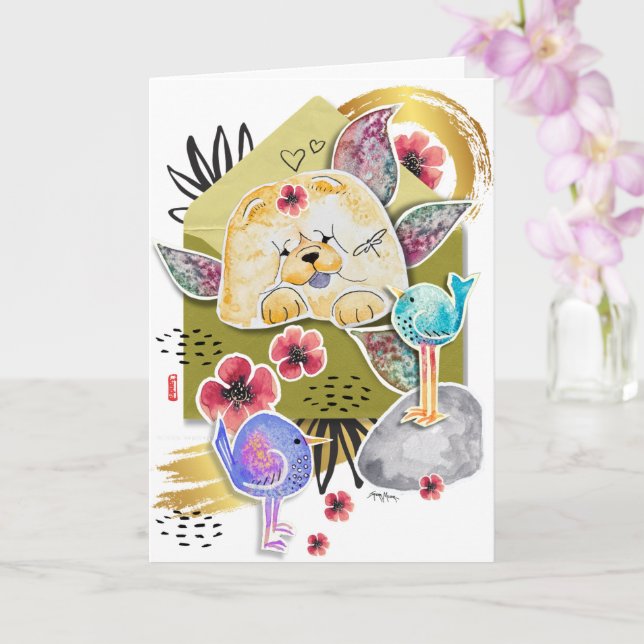 FUR-ST  CLASS MAIL Chow dog art card (Orchid)