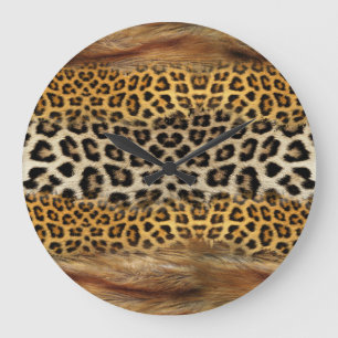 Fur texture: fox and leopard. large clock