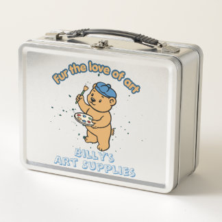 Fur The Love Of Art Cute Bear Artist Metal Lunch Box