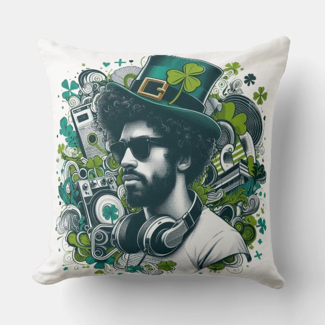 Furbabies Art – St. Patrick’s DJ 🎧☘️🐾 Cushion (Front)