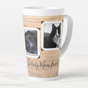 Furbaby Mum Dad Wood Grain Multi-photo Latte Mug