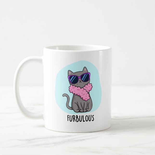 Furbulous Funny Elegant Cat Pun  Coffee Mug (Left)