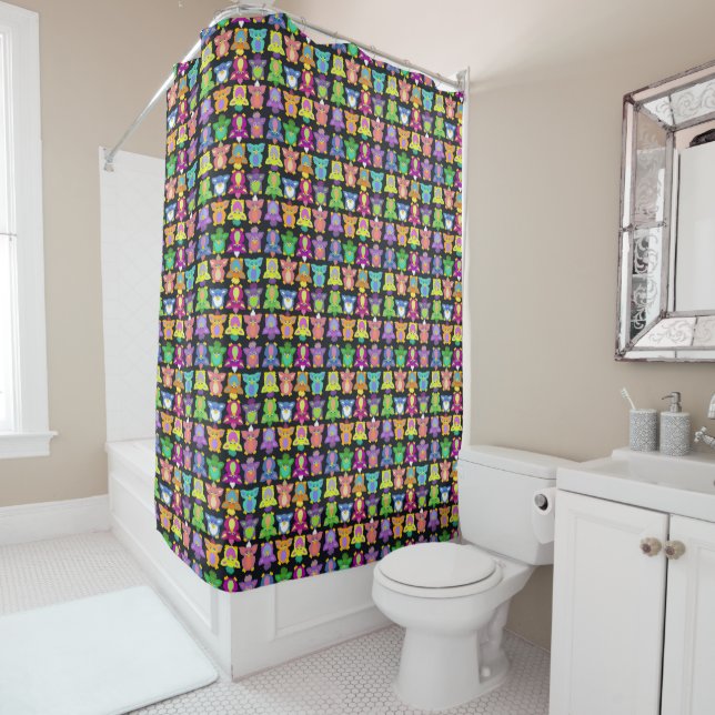 Furby Frenzy - on black Shower Curtain (In Situ)