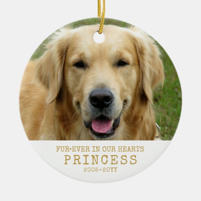 Furever in Our Hearts Pet Memorial Custom Photo Ce Ceramic Ornament (Front)