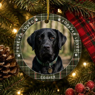 Furever Loved Rustic Plaid Pet Memorial Ceramic Ornament