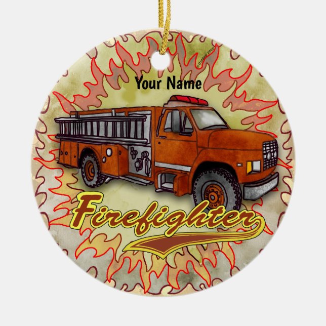 Furious Firetruck firefighter Ceramic Ornament (Front)