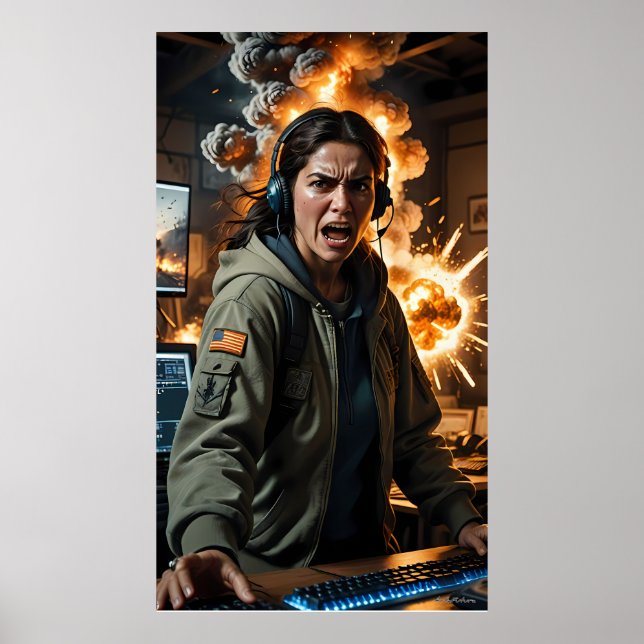 Furious Gamer Explosion Scene Photo Print (Front)