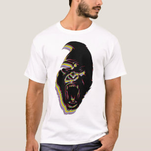 Furious Gorilla Head - Black With Colours Design T-Shirt