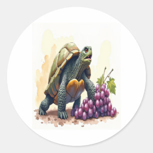 Furious Turtle Stomping Grapes. Classic Round Sticker