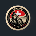 Furka Pass | Switzerland | Motorcycle 6 Cm Round Badge<br><div class="desc">Furka Pass done in a vintage,  distressed style emblem. It is a famous mountain pass found along the Alps in Switzerland.</div>