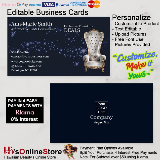 Furniture Sales Sparkle Chair Black Business Card (Furniture Sales Sparkle Chair Black Business Card.)