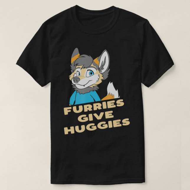 Furries Give Huggies  Furry Hug  Funny Cute OwO Fu T-Shirt (Design Front)