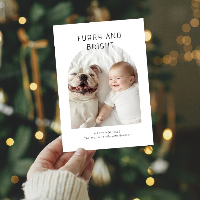 Furry and Bright Christmas Baby and Dog Photo Holiday Card (Creator Uploaded)