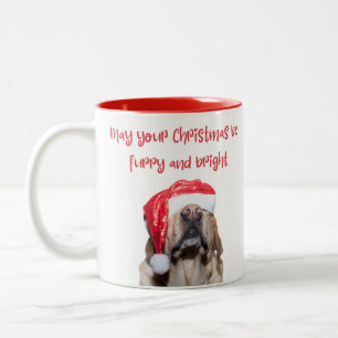 furry and bright christmas, funny santa dog red  Two-Tone coffee mug