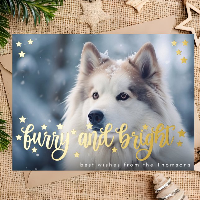 Furry and bright christmas gold pet photo  foil holiday postcard (Creator Uploaded)