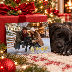 Furry and Bright Christmas Photo Foil Holiday Card