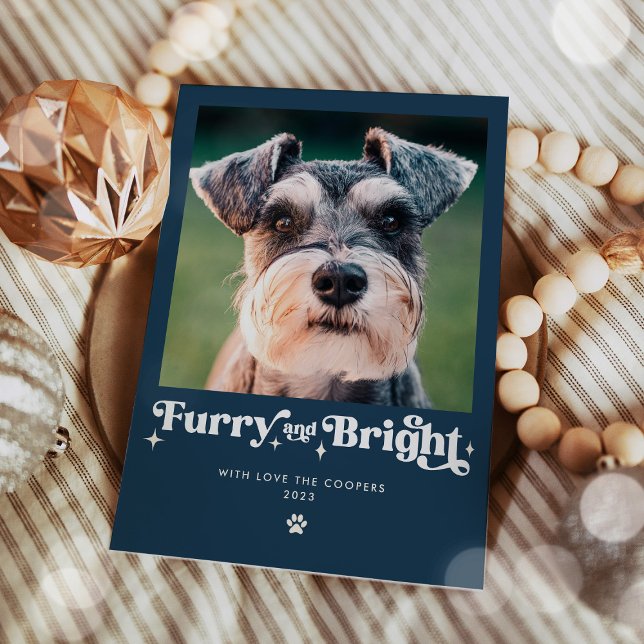 Furry And Bright Dog Photo Funny Christmas Holiday Card (Creator Uploaded)