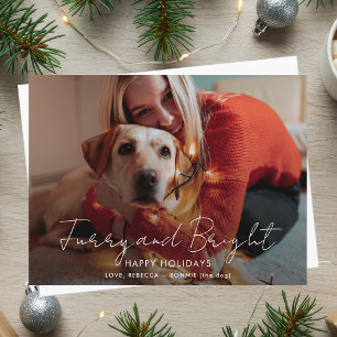 Furry and Bright Handwritten Photo Christmas Holiday Postcard