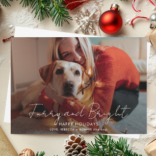 Furry and Bright Script Photo Christmas Holiday Card
