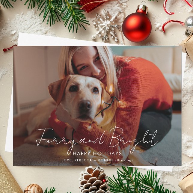 Furry and Bright Script Photo Christmas Holiday Card (Furry and Bright Script Photo Christmas Holiday Card)